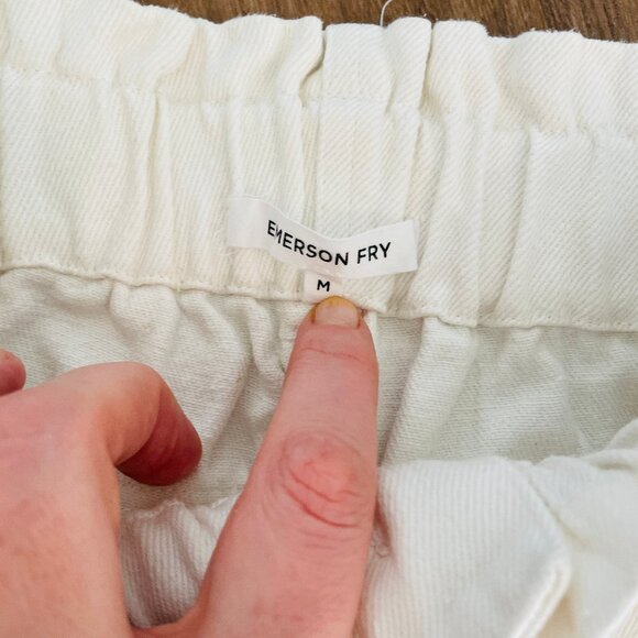 Emerson Fry Cream Linen Paper Bag Waist Cropped Pocket Pants Size M - Picture 3 of 8